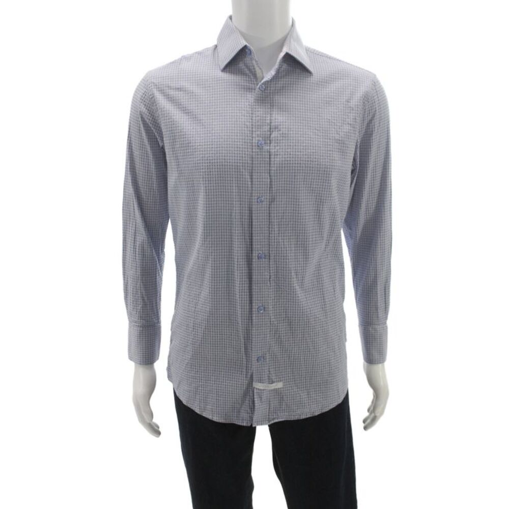 English Laundry Mens Button-Up Dress Shirt Blue Check Long Sleeve Size 15